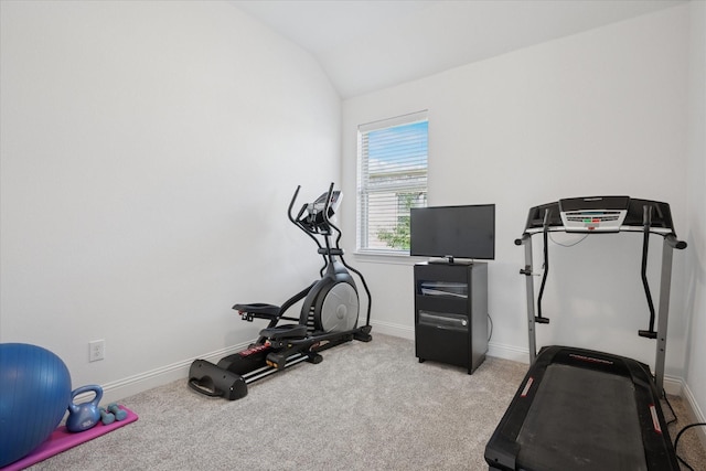 5704 Ridgeson Dr, Mckinney, TX 75071 - exercise room featuring vaulted ceiling and light colored carpet
