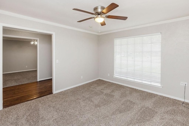 3101 Bonniebrook Dr, Plano, TX 75075 - carpeted empty room with ceiling fan and ornamental molding