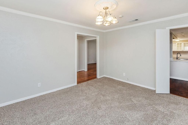 3101 Bonniebrook Dr, Plano, TX 75075 - carpeted spare room with a chandelier and crown molding