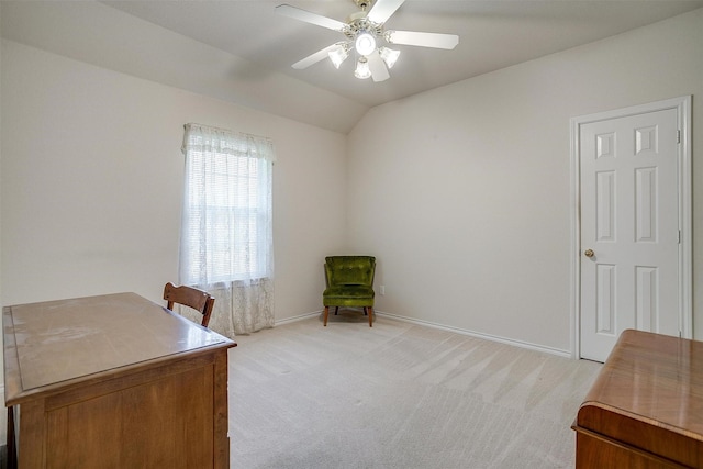 133 Sunny Meadows Dr, Burleson, TX 76028 - office space with a ceiling fan, light carpet, and vaulted ceiling
