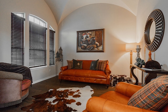637 Grisham, Fate, TX 75087 - living area featuring vaulted ceiling and wood finished floors