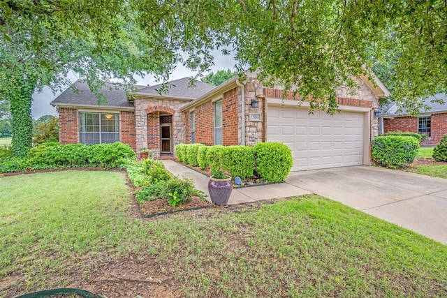1506 Pine Hills Ln, Corinth, TX 76210 - view of front of home with an attached garage, driveway, brick siding, and a front yard