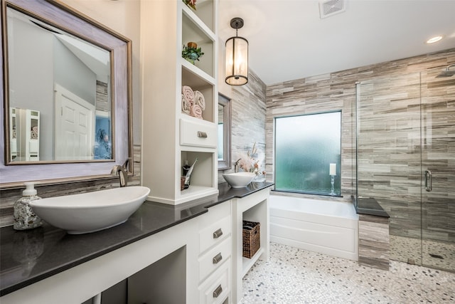 1506 Pine Hills Ln, Corinth, TX 76210 - bathroom with a stall shower, a garden tub, and double vanity