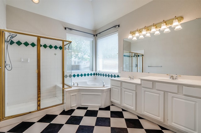 6001 Autumn Way, Mckinney, TX 75072 - full bathroom with tile patterned floors, a bath, a stall shower, and double vanity
