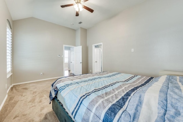 114 Stonecreek Dr, Irving, TX 75063 - bedroom featuring carpet floors, ceiling fan, and high vaulted ceiling