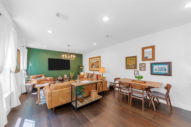 2340 Starks Ave, Dallas, TX 75215 - living area featuring dark wood-style floors, a chandelier, and recessed lighting