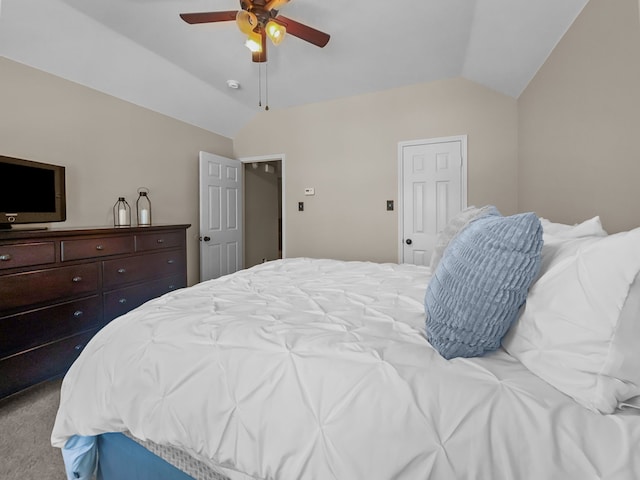 8600 La Quinta Ln, Mckinney, TX 75070 - carpeted bedroom featuring lofted ceiling and a ceiling fan