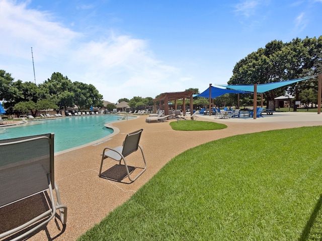 8600 La Quinta Ln, Mckinney, TX 75070 - community pool featuring a patio, a yard, and a pergola