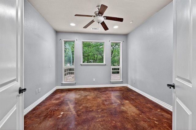 109 Lauren Ln, Pottsboro, TX 75076 - spare room with finished concrete flooring, a ceiling fan, and recessed lighting