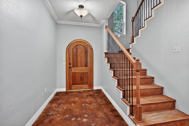 109 Lauren Ln, Pottsboro, TX 75076 - entrance foyer with stairway, ornamental molding, and a textured wall