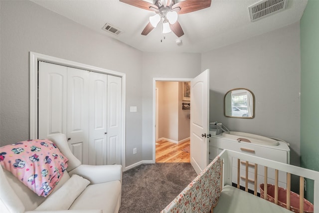 1020 Water St, Waxahachie, TX 75165 - carpeted bedroom with a closet and a ceiling fan