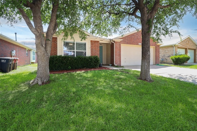 8436 Minturn Dr, Fort Worth, TX 76131 - ranch-style house featuring a garage, driveway, a front yard, and brick siding