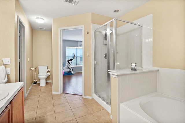 8436 Minturn Dr, Fort Worth, TX 76131 - bathroom with a garden tub, tile patterned floors, a shower stall, and vanity
