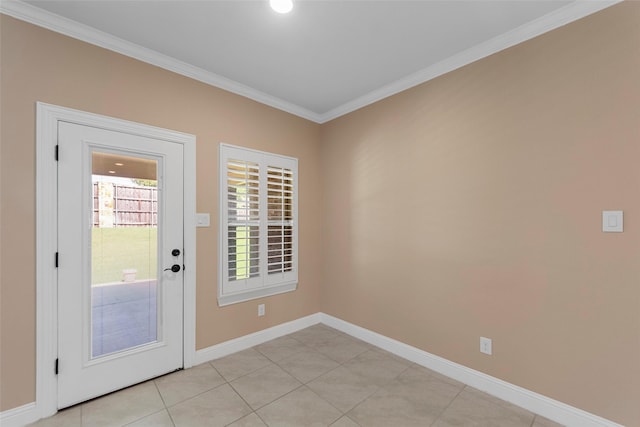 641 Woodridge Dr, Oak Point, TX 75068 - doorway featuring crown molding and light tile patterned floors