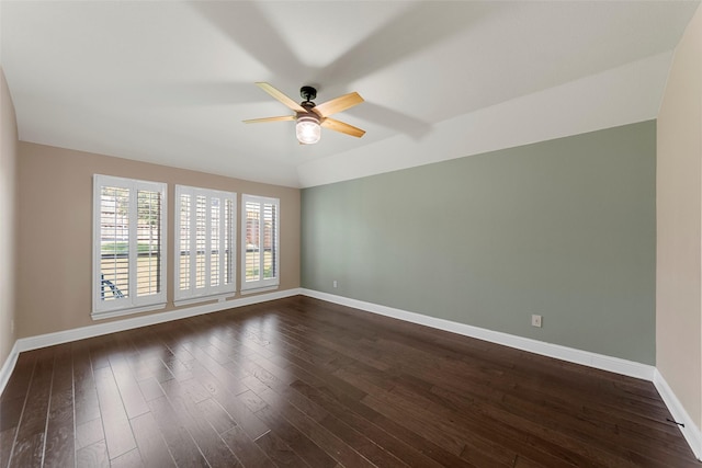 641 Woodridge Dr, Oak Point, TX 75068 - empty room with a ceiling fan, dark wood-type flooring, and lofted ceiling