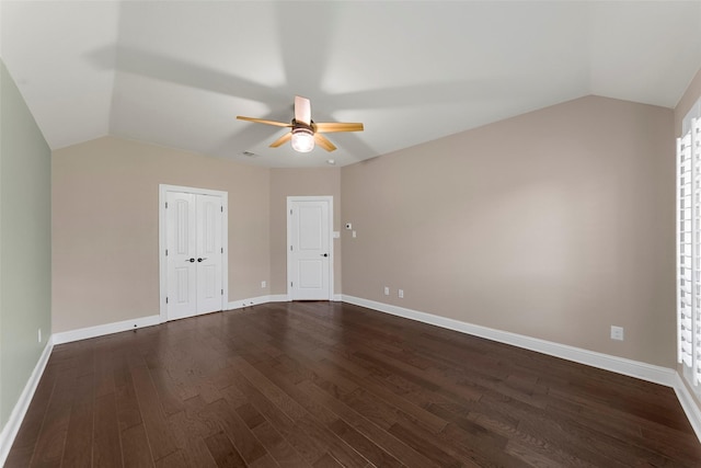 641 Woodridge Dr, Oak Point, TX 75068 - bonus room with vaulted ceiling, ceiling fan, and dark wood-style floors