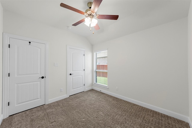 641 Woodridge Dr, Oak Point, TX 75068 - unfurnished bedroom featuring carpet, lofted ceiling, and ceiling fan