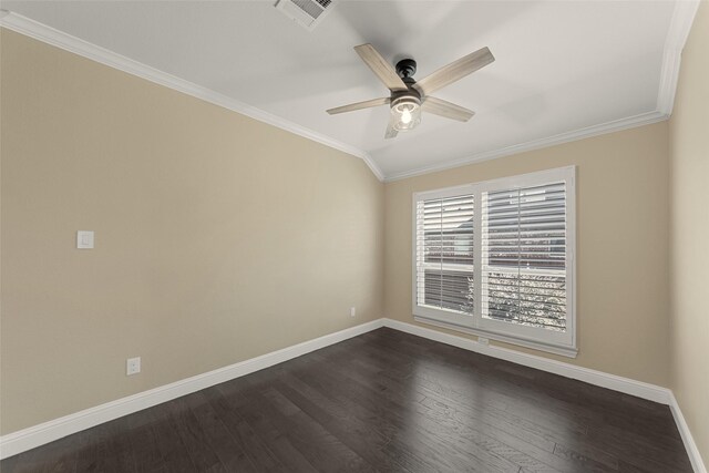 641 Woodridge Dr, Oak Point, TX 75068 - spare room featuring crown molding, a ceiling fan, and dark wood-style floors