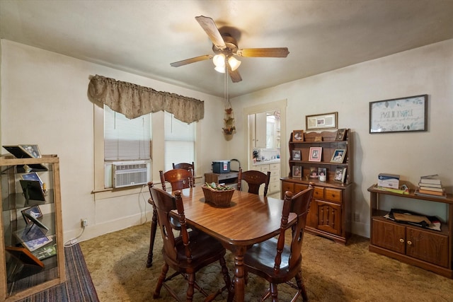 110 Woodland Ave, Corsicana, TX 75110 - dining area featuring carpet floors, cooling unit, and a ceiling fan