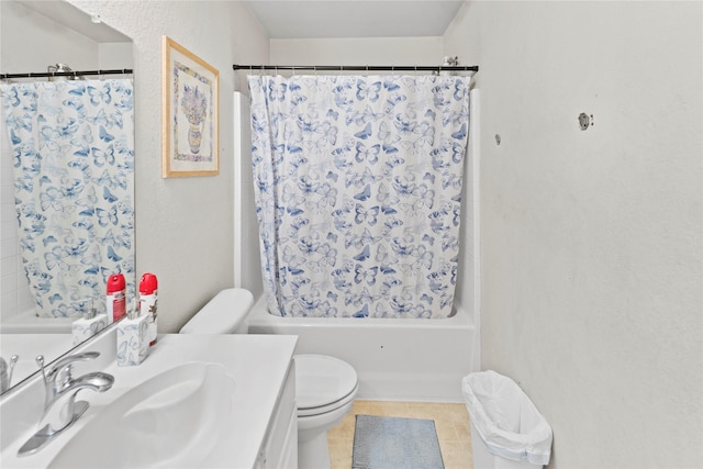 3440 Baby Doe Ct, Fort Worth, TX 76137 - bathroom featuring vanity, shower / bath combination with curtain, tile patterned flooring, and a textured wall