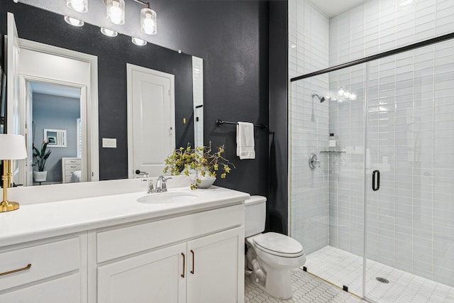 7709 Waterside, The Colony, TX 75056 - full bath with tile patterned flooring, a stall shower, and vanity