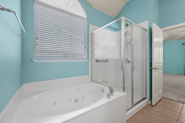 103 Deer Ct, Mansfield, TX 76063 - bathroom with a stall shower, tile patterned floors, and a jetted tub