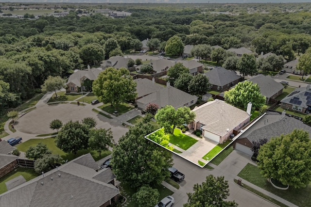 103 Deer Ct, Mansfield, TX 76063 - aerial view of residential area featuring property parcel outlined and a heavily wooded area
