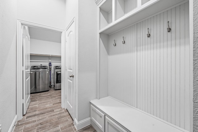 14840 Nightmist Rd, Aledo, TX 76008 - mudroom with washing machine and clothes dryer and light wood-style floors