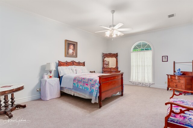 3669 Fountainbleau Rd, Keithville, LA 71047 - bedroom featuring crown molding, carpet flooring, and ceiling fan