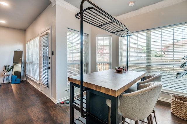 2407 Northlake Ct, Irving, TX 75038 - dining area with dark wood-type flooring, ornamental molding, and recessed lighting