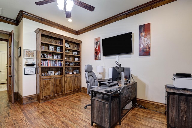 2000 Diamond Rim Pass Rd, Keller, TX 76248 - office featuring crown molding, ceiling fan, and wood finished floors