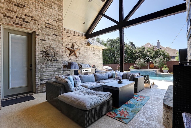 2000 Diamond Rim Pass Rd, Keller, TX 76248 - fenced backyard with area for grilling, a jacuzzi, outdoor lounge area, and a patio