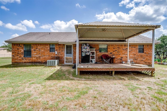 397 Flat Rock Rd, Azle, TX 76020 - rear view of property featuring a deck, a yard, brick siding, and a shingled roof