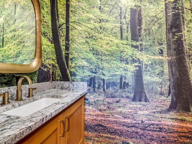 641 Cox Rd, Waxahachie, TX 75167 - bathroom with vanity and a view of trees