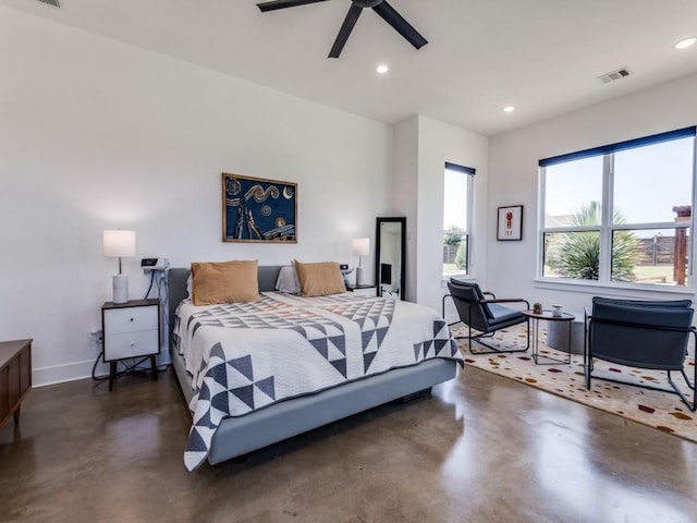 641 Cox Rd, Waxahachie, TX 75167 - bedroom featuring concrete flooring, recessed lighting, and ceiling fan