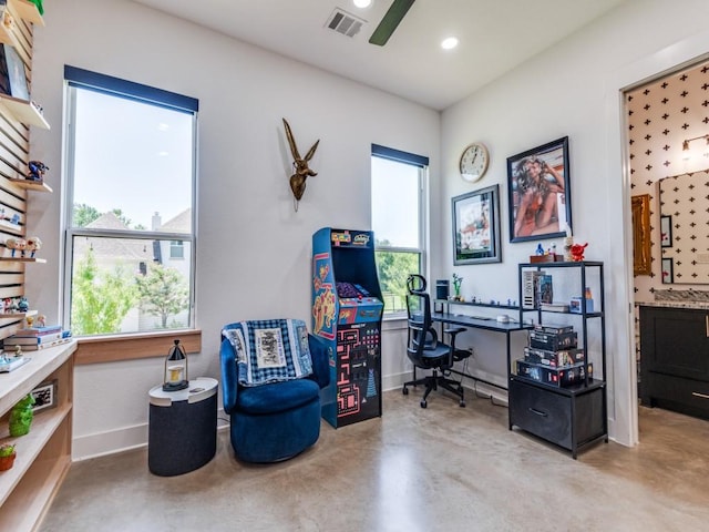 641 Cox Rd, Waxahachie, TX 75167 - office space featuring concrete flooring, plenty of natural light, ceiling fan, and recessed lighting