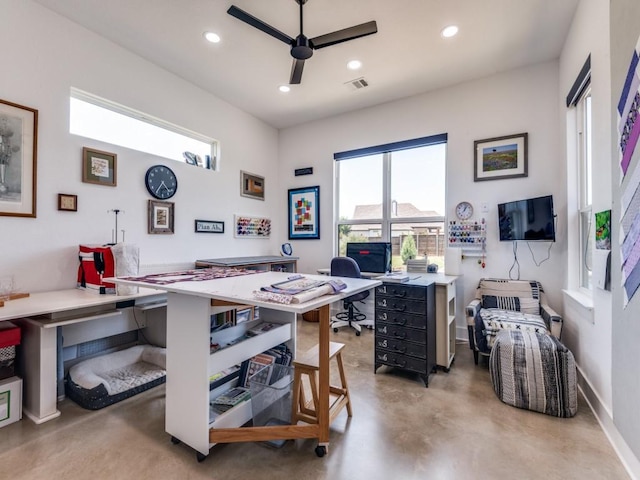 641 Cox Rd, Waxahachie, TX 75167 - office featuring concrete flooring, a ceiling fan, healthy amount of natural light, and recessed lighting