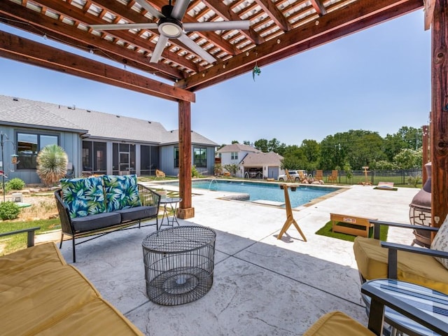 641 Cox Rd, Waxahachie, TX 75167 - view of patio / terrace with a pergola, ceiling fan, and a sunroom