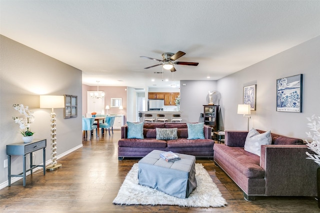 2019 Mcbroom St, Dallas, TX 75212 - living room featuring a chandelier, wood finished floors, a ceiling fan, and recessed lighting