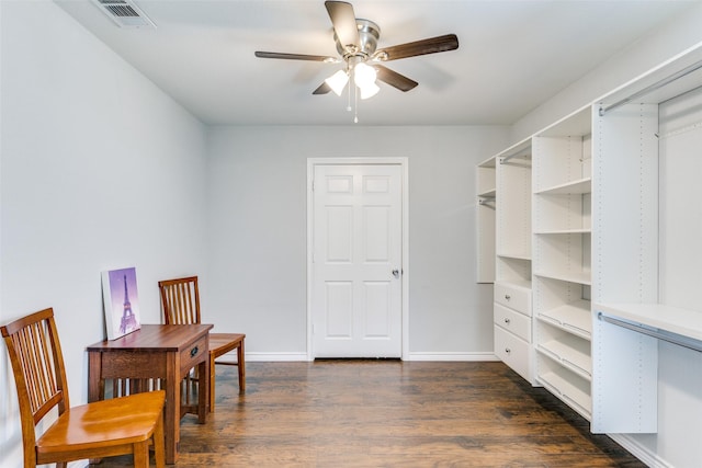 2019 Mcbroom St, Dallas, TX 75212 - living area featuring a ceiling fan and dark wood finished floors