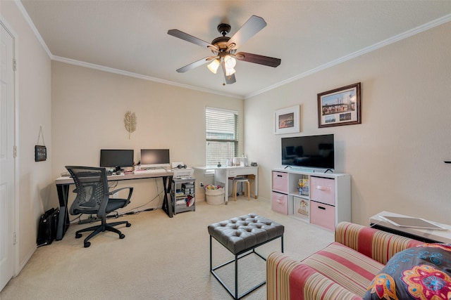 523 Blue Sage Dr, Fate, TX 75087 - carpeted office space featuring crown molding and a ceiling fan