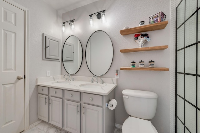 523 Blue Sage Dr, Fate, TX 75087 - full bath featuring double vanity, marble finish flooring, and a shower