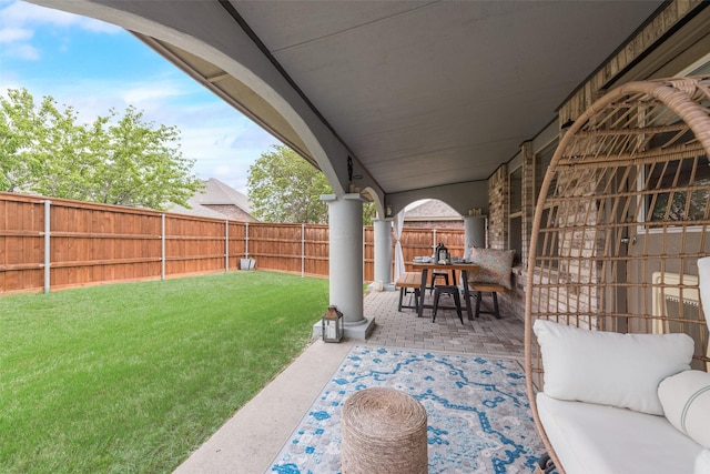 523 Blue Sage Dr, Fate, TX 75087 - fenced backyard with a patio area and outdoor dining space