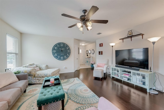 523 Blue Sage Dr, Fate, TX 75087 - living area with wood finished floors and ceiling fan