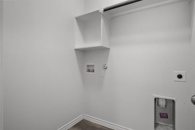 8313 White Pine Dr, Fort Worth, TX 76123 - laundry room featuring gas dryer hookup, electric dryer hookup, hookup for a washing machine, and dark wood-style flooring