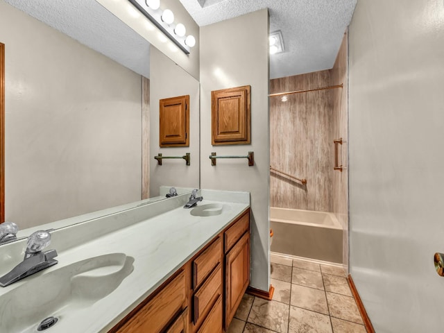 3502 Stage Coach Trl, Weatherford, TX 76087 - bathroom featuring double vanity, shower / tub combination, and a textured ceiling
