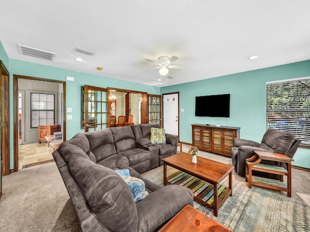 3502 Stage Coach Trl, Weatherford, TX 76087 - carpeted living area with ceiling fan and recessed lighting
