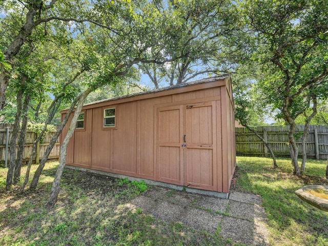 3502 Stage Coach Trl, Weatherford, TX 76087 - view of shed featuring a fenced backyard