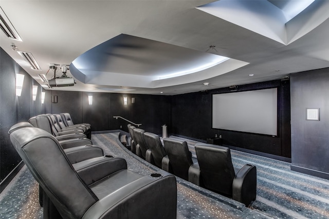 1200 Main St Unit 1402, Dallas, TX 75202 - home theater featuring a tray ceiling and carpet floors