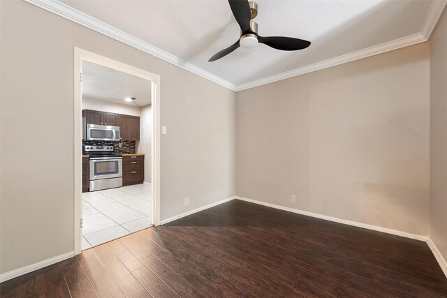 7916 Royal Ln Unit 213, Dallas, TX 75230 - unfurnished room featuring light wood-type flooring, ornamental molding, and a ceiling fan